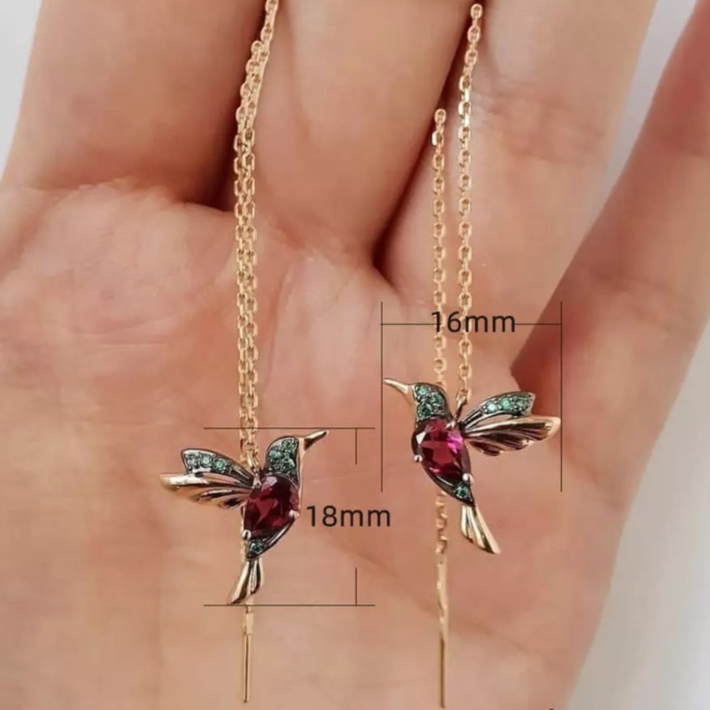 Colorful Hummingbird Jewel Dangle Threader Earring - Picture 8 of 9
